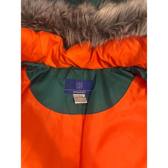 Reebok Miami DOLPHINS Team  Puffer Hoodie Jacket converts into vest women SzL - Picture 8 of 9